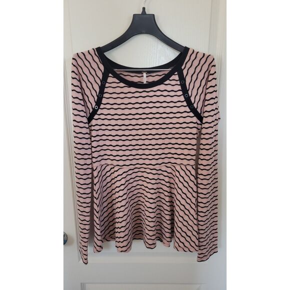 Free People Wavy Stripe Pointelle Peplum Top - Picture 1 of 4